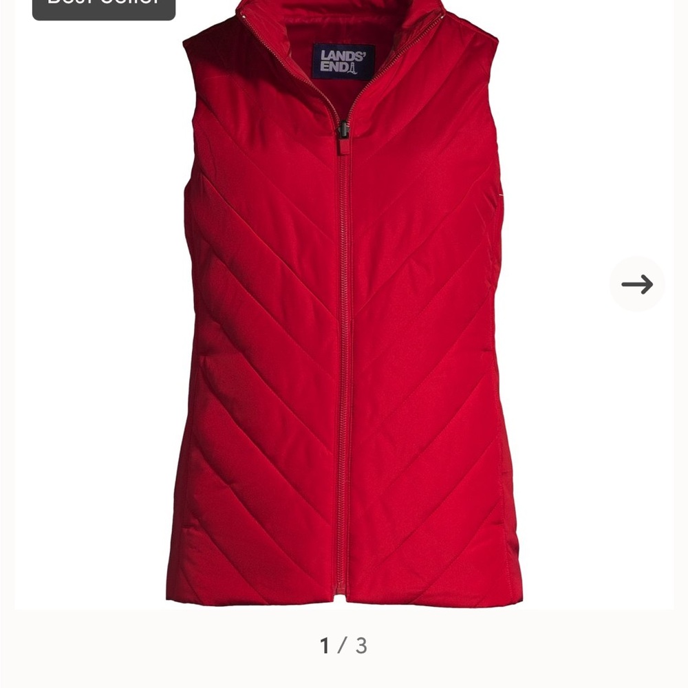 Lands' End Red Quilted Vest with Stand-Up Collar